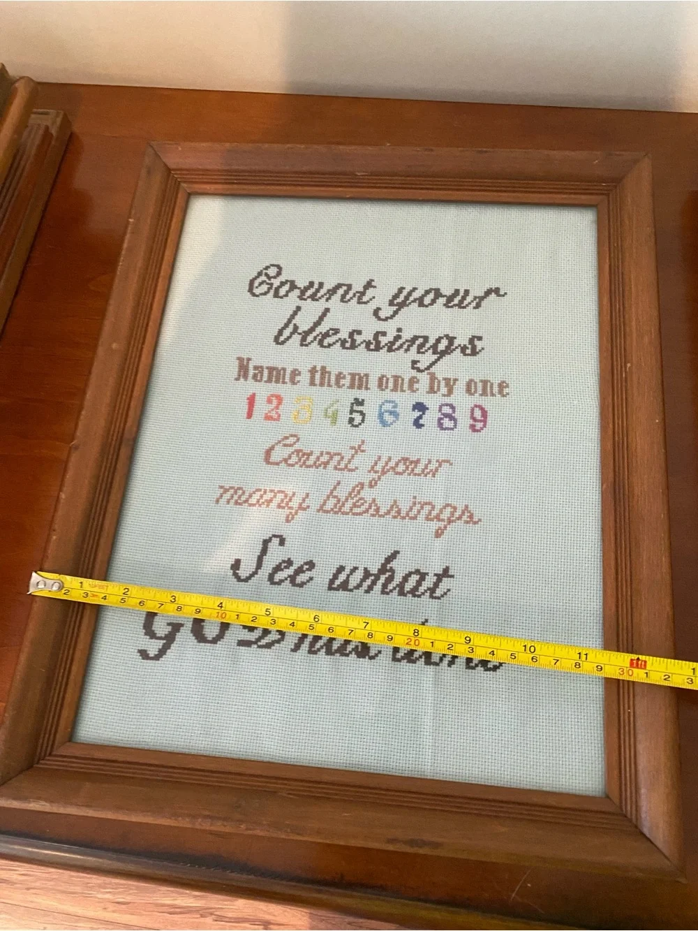 Beautiful Framed Christian Cross Stitch Piece - Count Your Blessings Lyrics
